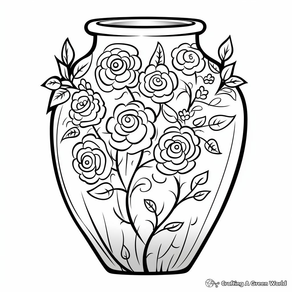 Romanic Rose Vase Coloring Pages 3