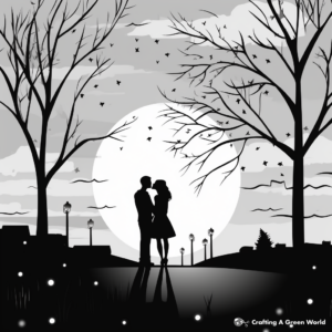 Romantic Fall Sunset Coloring Pages 1