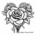 Romantic Heart and Rose Tattoo Coloring Pages 1
