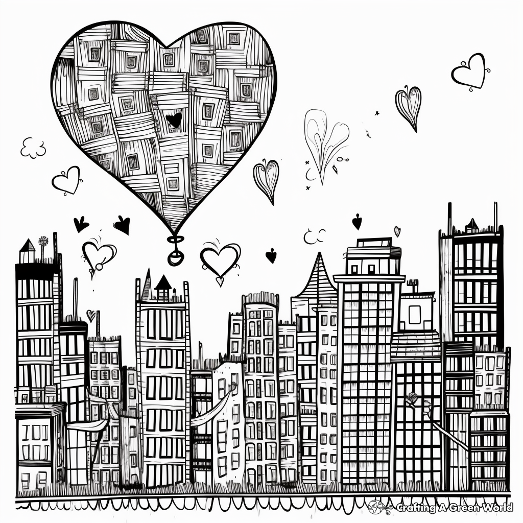 Romantic Valentine's Day Cityscape Coloring Pages 1