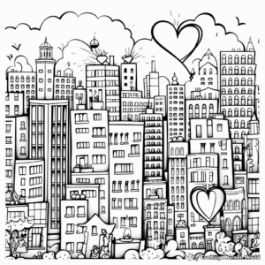 Romantic Valentine's Day Cityscape Coloring Pages 2