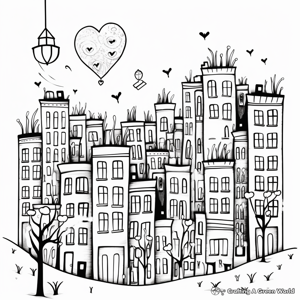 Romantic Valentine's Day Cityscape Coloring Pages 3