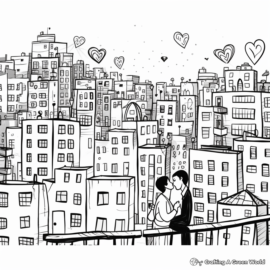 Romantic Valentine's Day Cityscape Coloring Pages 4