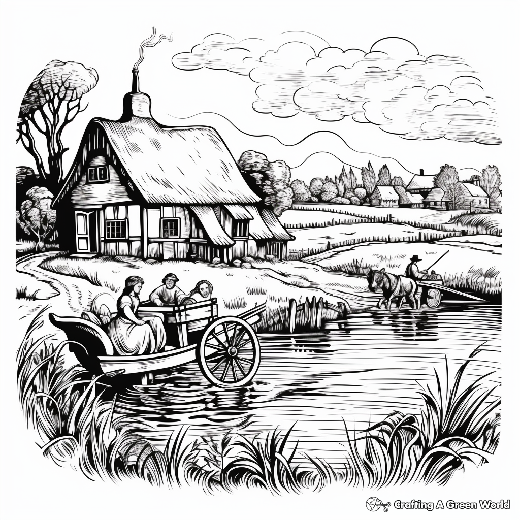 Romanticism The Hay Wain by Constable Coloring Pages for Art Lovers 3