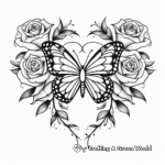 Rose Heart and Butterfly Coloring Pages 1