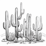 Cactus saguaro en el desierto Páginas para colorear 1