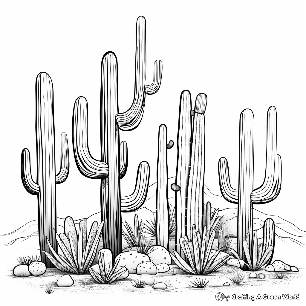 Saguaro Cactus in the Desert Coloring Pages 1