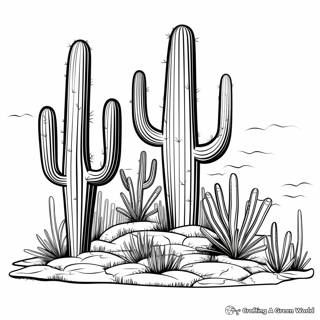 Saguaro Cactus in the Desert Coloring Pages 2