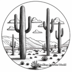 Cactus saguaro en el desierto Páginas para colorear 3