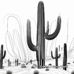 Cactus saguaro en el desierto Páginas para colorear 4