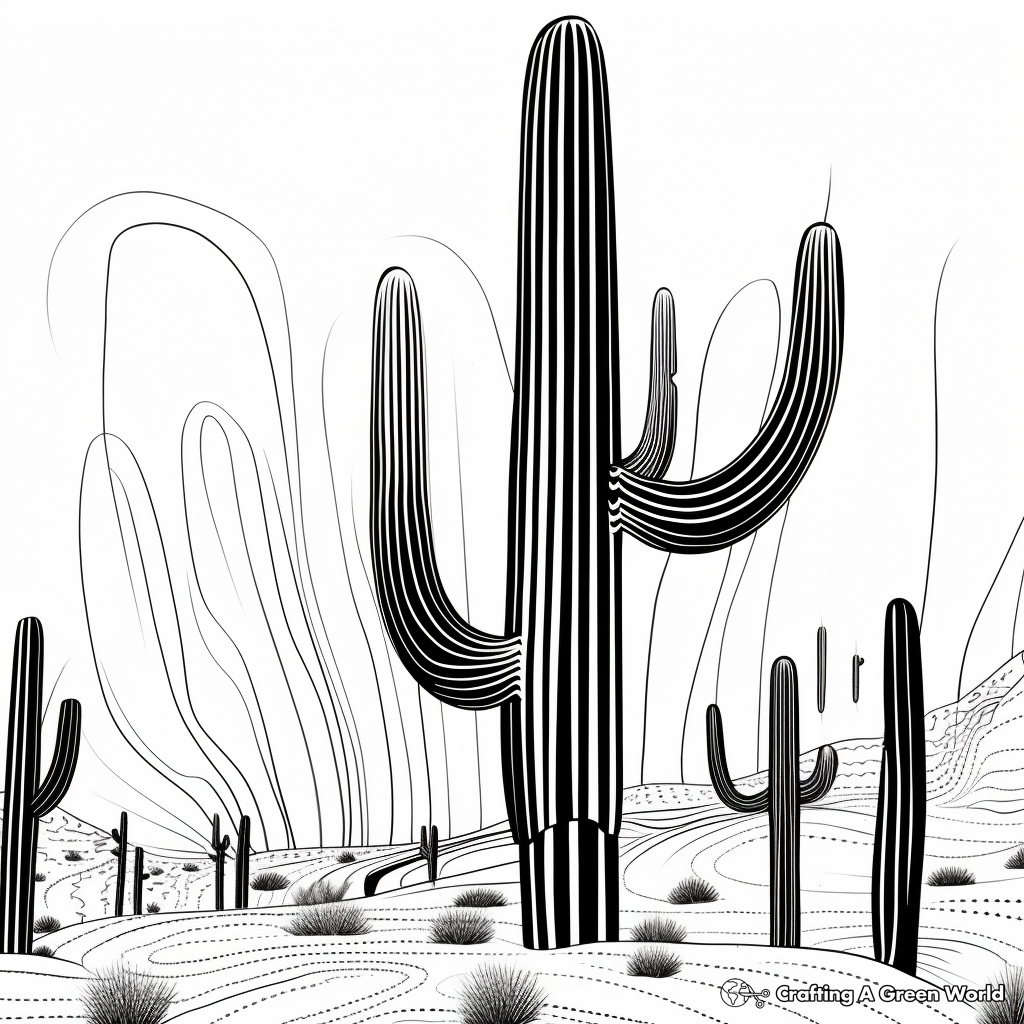 Saguaro Cactus in the Desert Coloring Pages 4