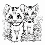 Savannah Cats Amidst Rose Bush Coloring Pages 3