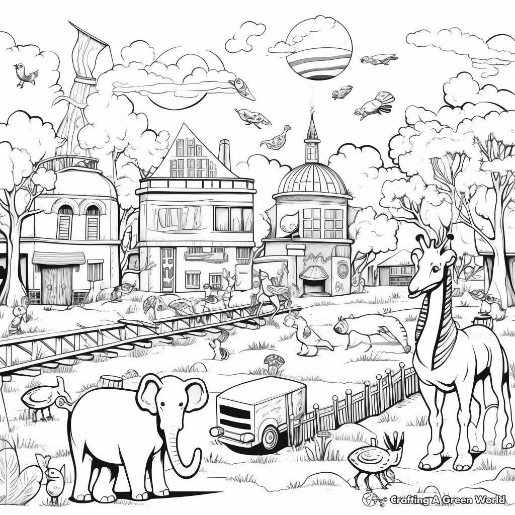 Scenes from a Busy Day at the Zoo Coloring Pages 1
