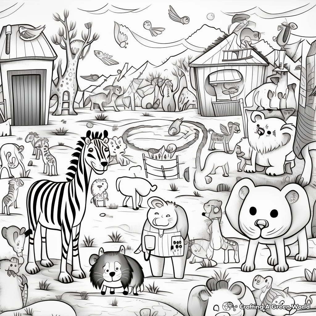 Scenes from a Busy Day at the Zoo Coloring Pages 2