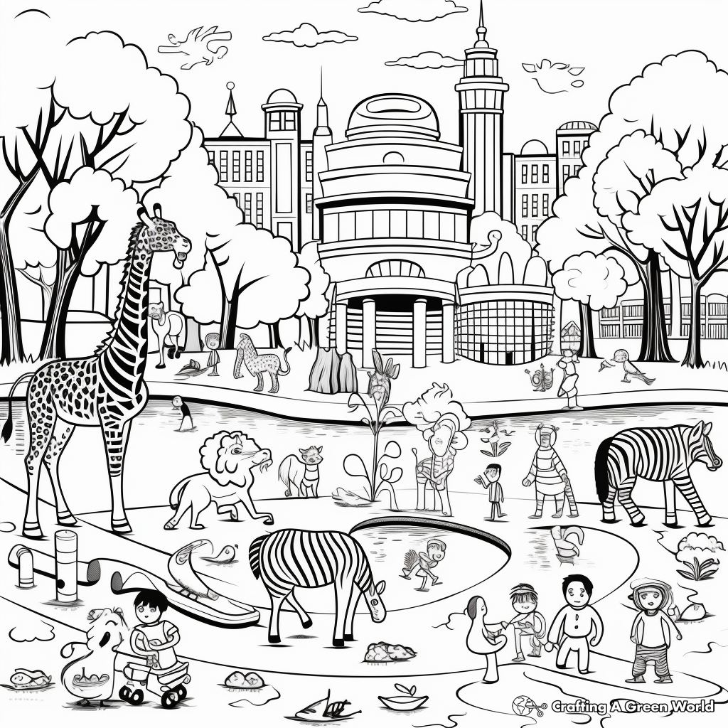 Scenes from a Busy Day at the Zoo Coloring Pages 4