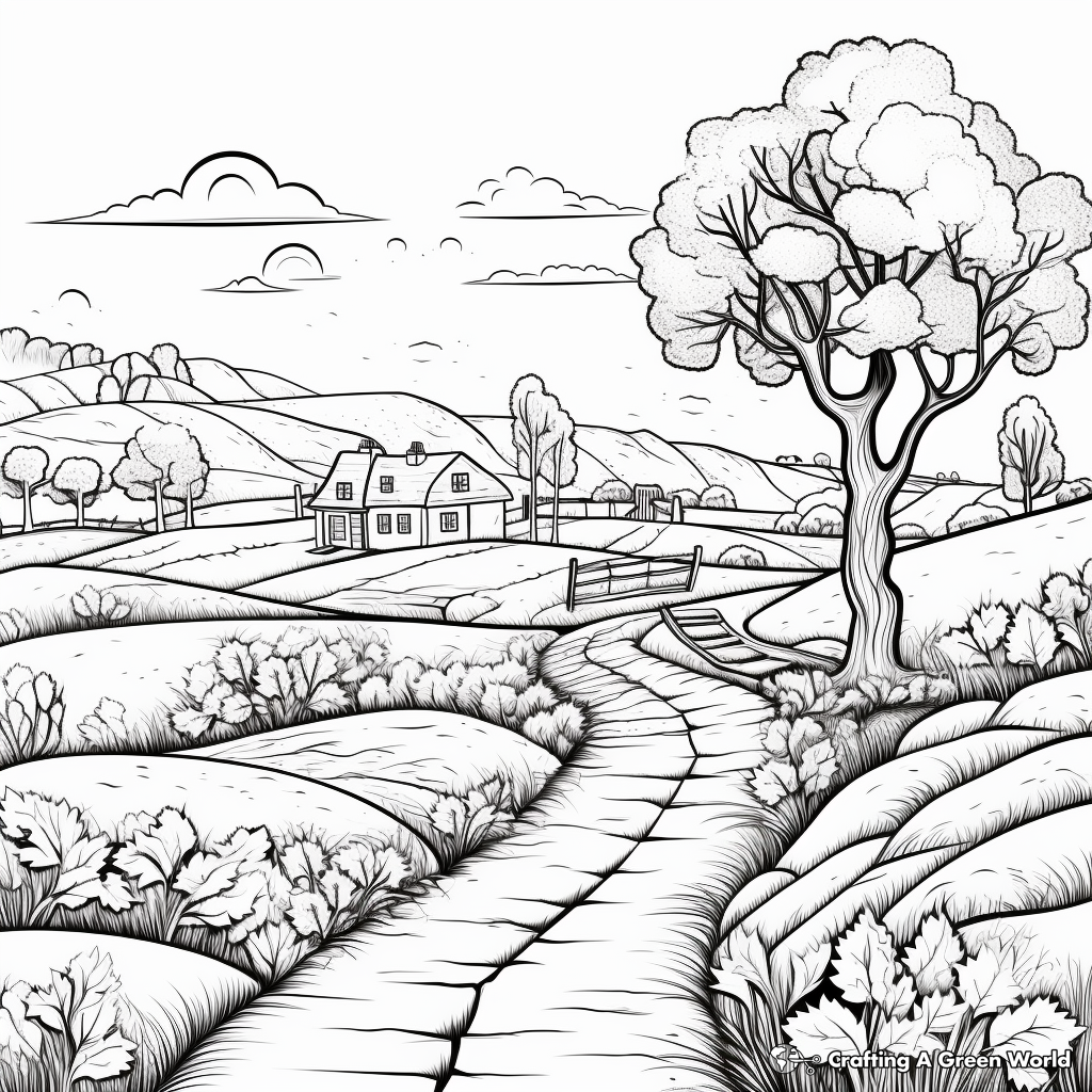 Scenic Landscape Coloring Pages with Autumn Theme 1