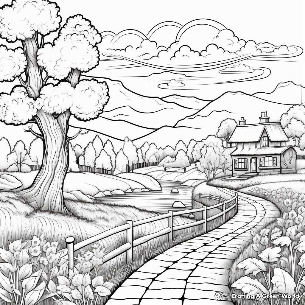Scenic Landscape Coloring Pages with Autumn Theme 2