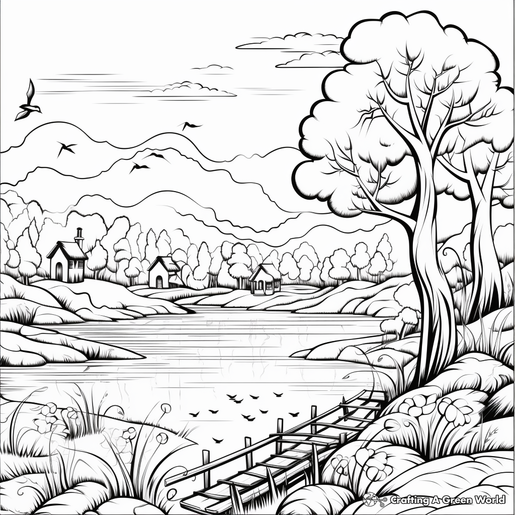 Scenic Landscape Coloring Pages with Autumn Theme 3