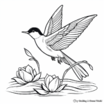 Serene Swallow and Lotus Coloring Sheets 4