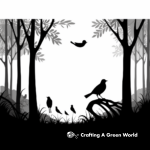 Shadow Birds in a Forest Coloring Pages 1
