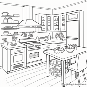 Simple Busy Kitchen Coloring Pages for Children 1