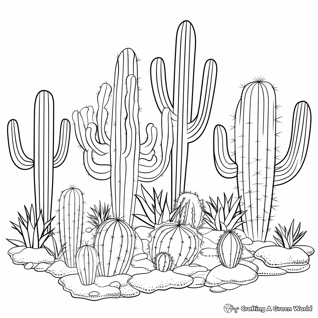 Simple Cactus Garden Coloring Pages for Children 3