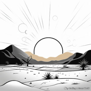 Simple Desert Sunset Coloring Sheets for Kids 1
