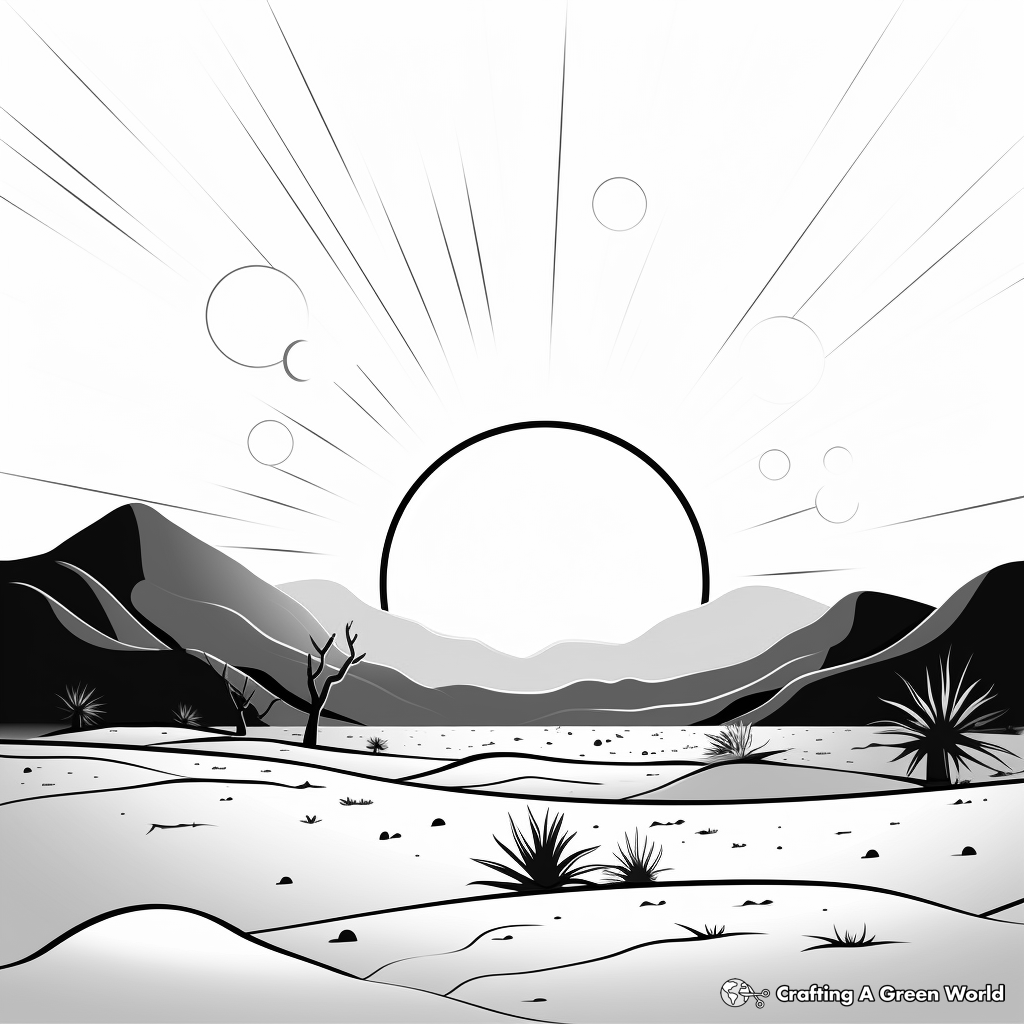 Simple Desert Sunset Coloring Sheets for Kids 1