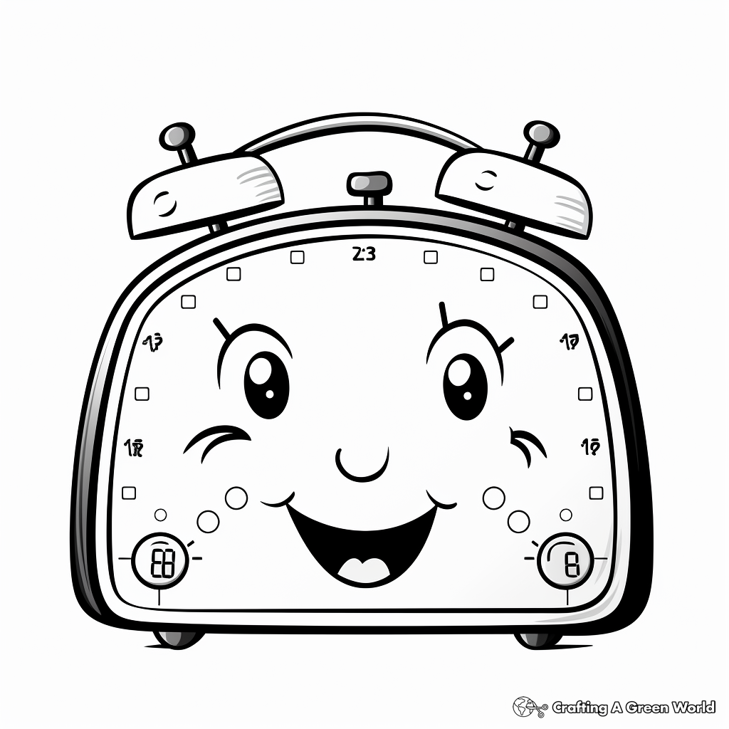Simple Kid-Friendly Alarm Clock Coloring Pages 2