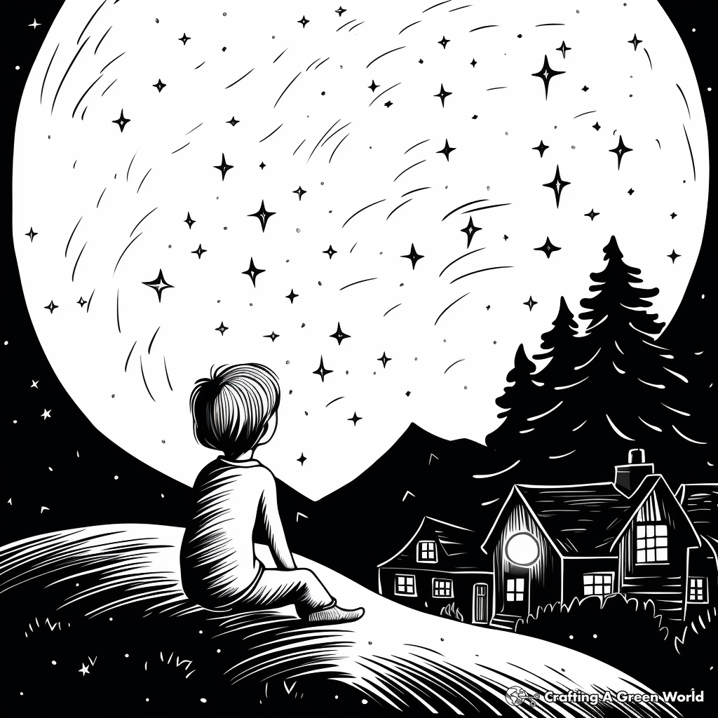 Simple Starry Night Sky Coloring Pages for Children 1