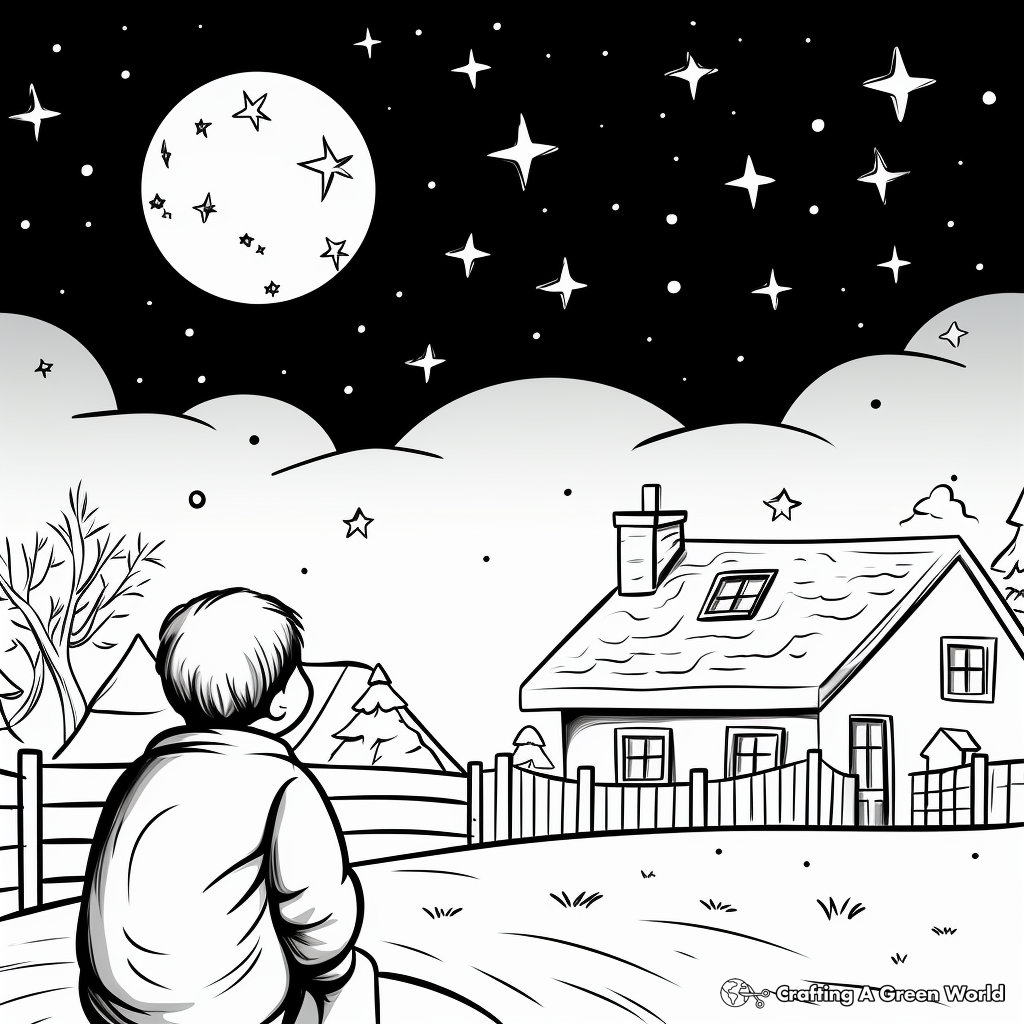 Simple Starry Night Sky Coloring Pages for Children 4