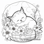 Sleeping Kitty and Lilac Flower Coloring Pages 1