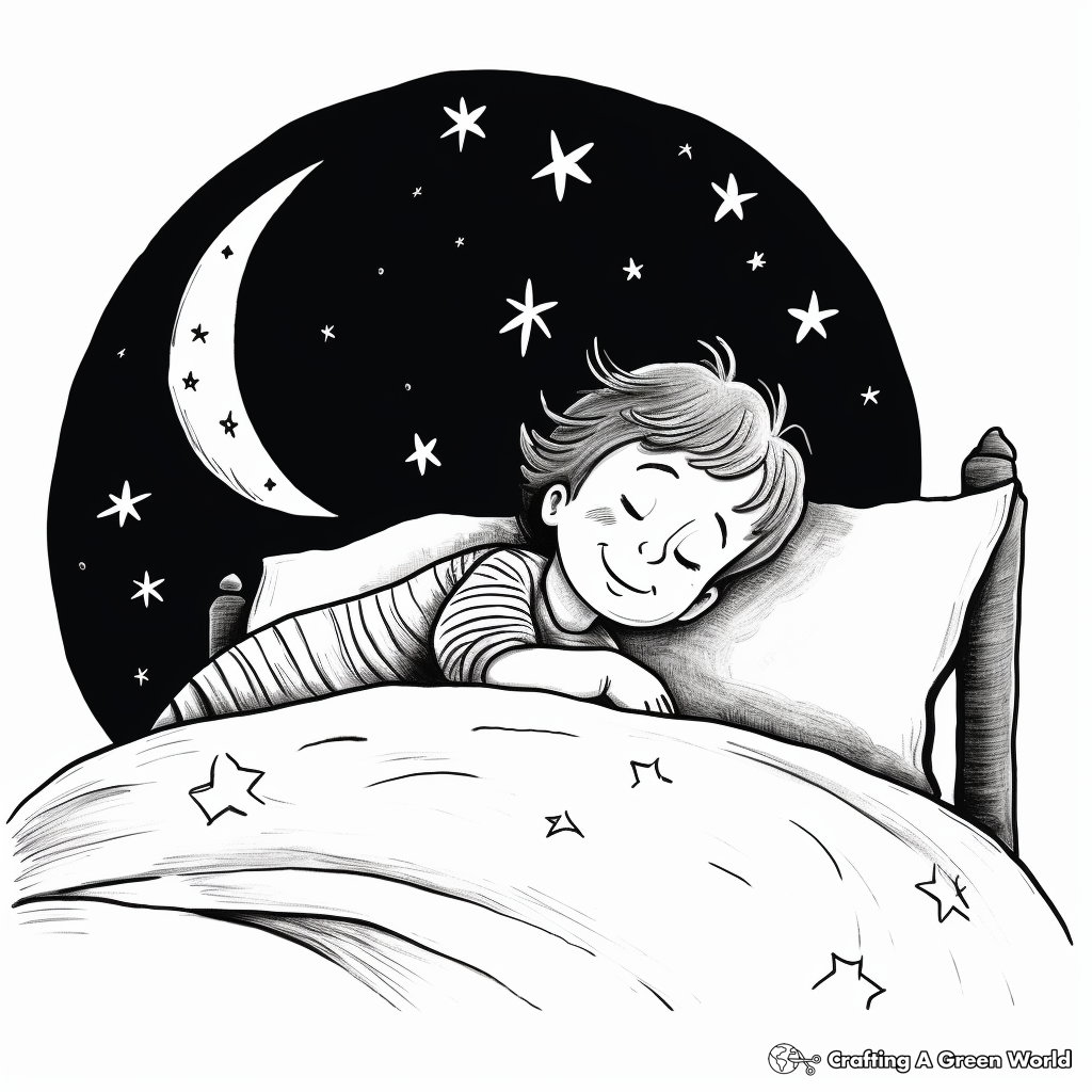 Sleepy Crescent Moon Night Sky Coloring Pages 3