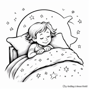 Sleepy Crescent Moon Night Sky Coloring Pages 4