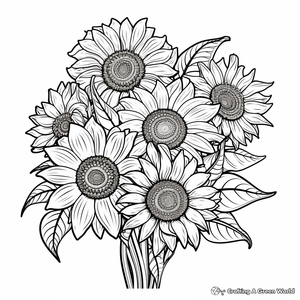 Small Sunflower Bouquet Coloring Pages 4