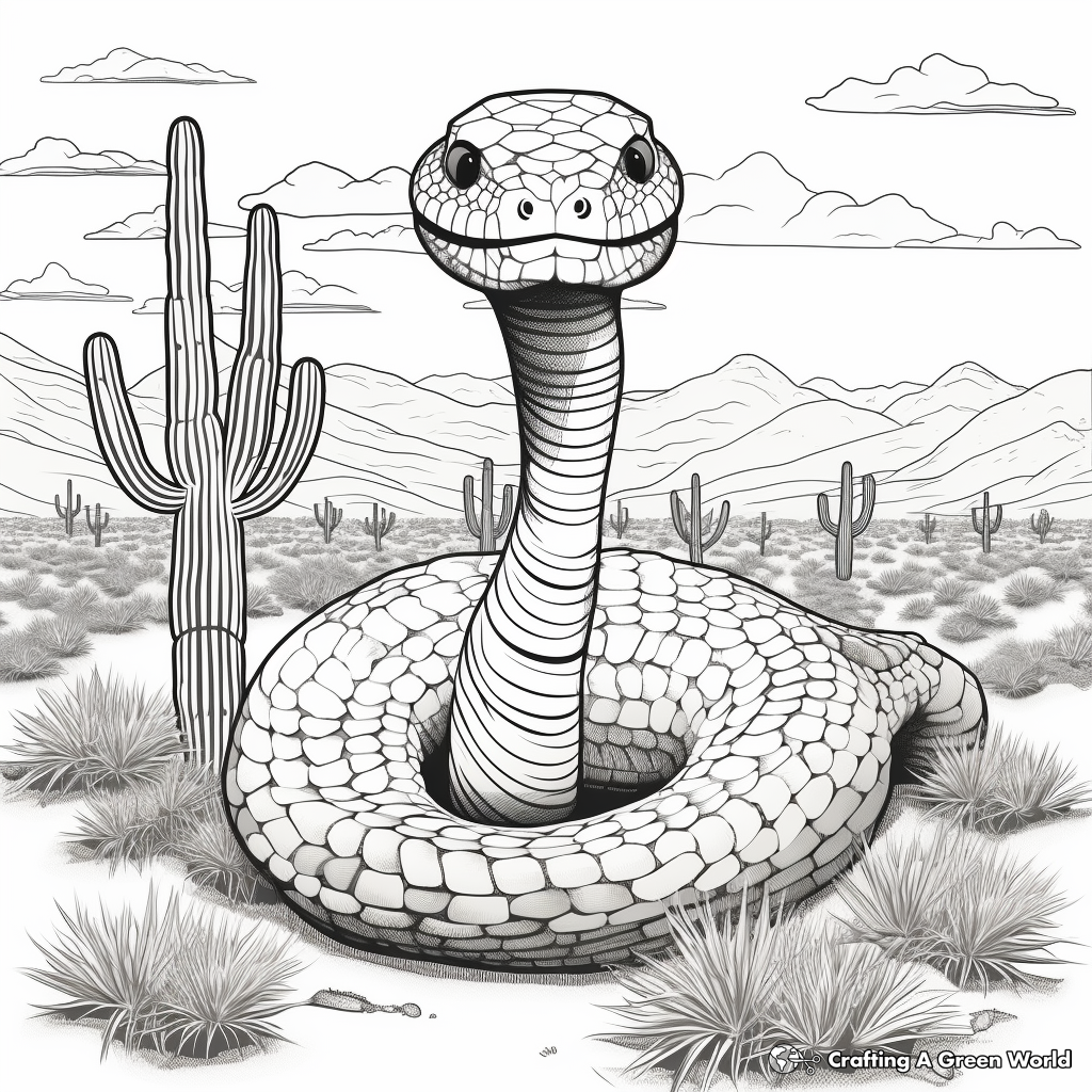 Snake-Oriented Coloring Pages: Rattlesnake in the Sonoran Desert 3