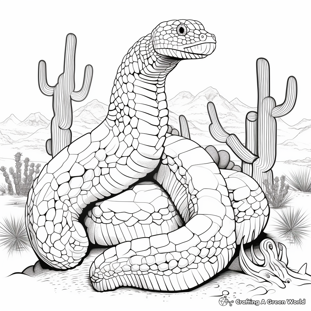 Snake-Oriented Coloring Pages: Rattlesnake in the Sonoran Desert 4