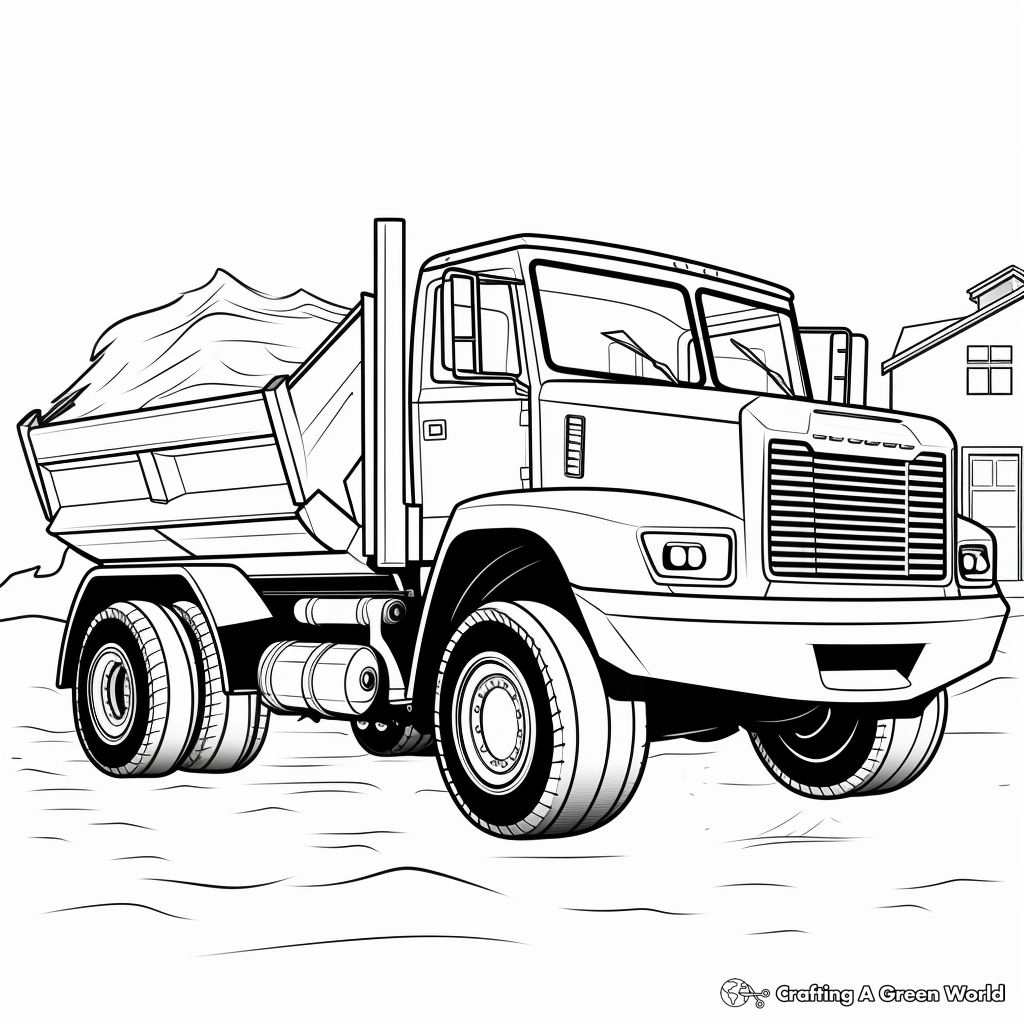 Snow Plow Truck At Work: Winter Scene Coloring Pages 1
