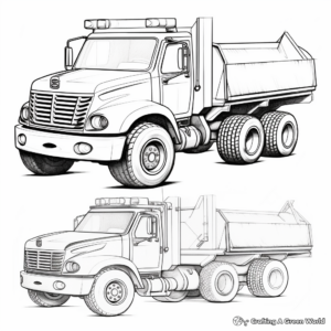 Snow Plow Truck Family Coloring Pages: Front, Side and Top Views 1