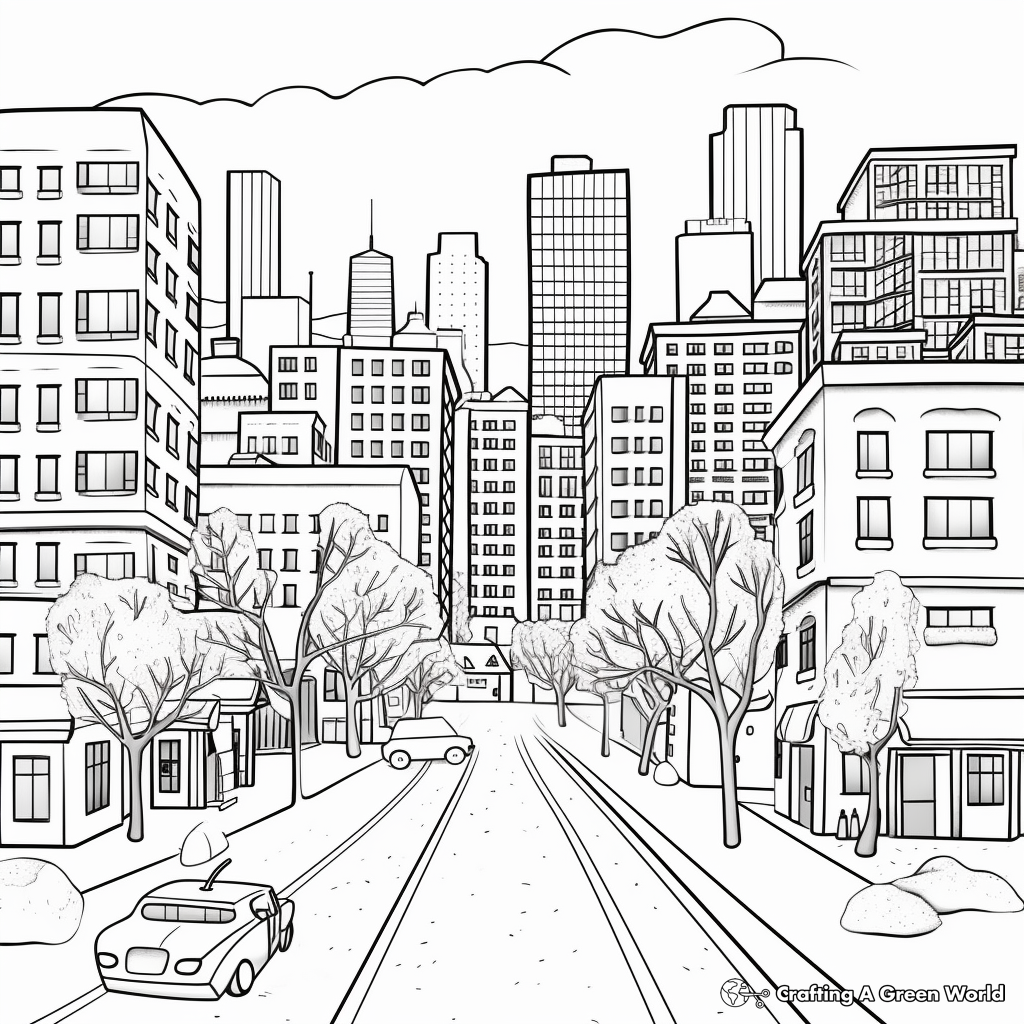 Snowy City Scenes Coloring Pages 3