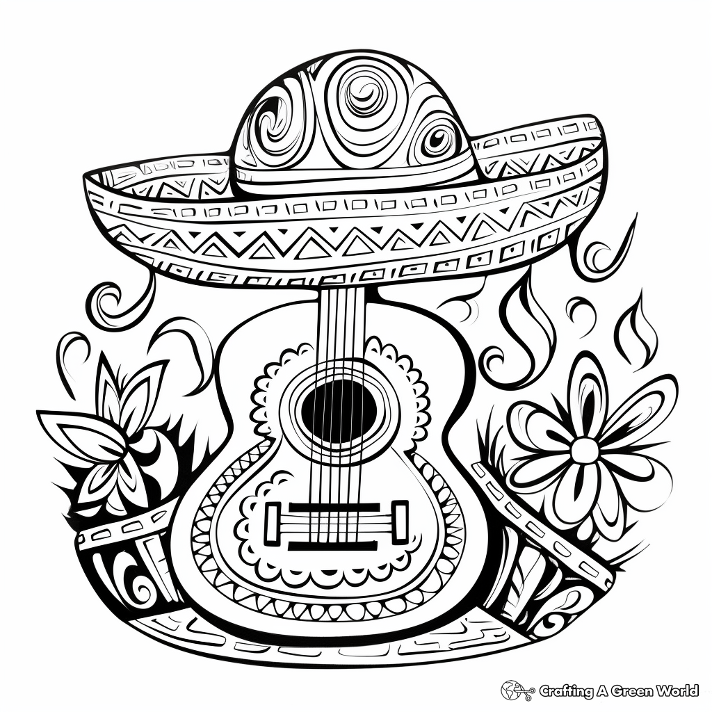 Sombrero and Maracas Music Theme Coloring Pages 2
