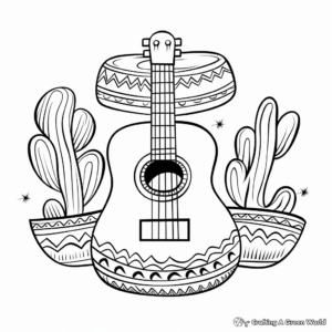 Sombrero and Maracas Music Theme Coloring Pages 3