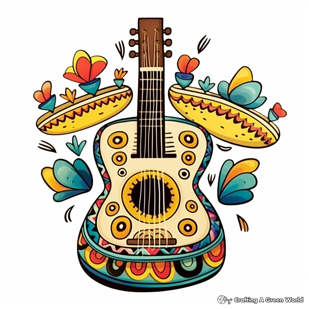 Sombrero and Maracas Music Theme Coloring Pages 4