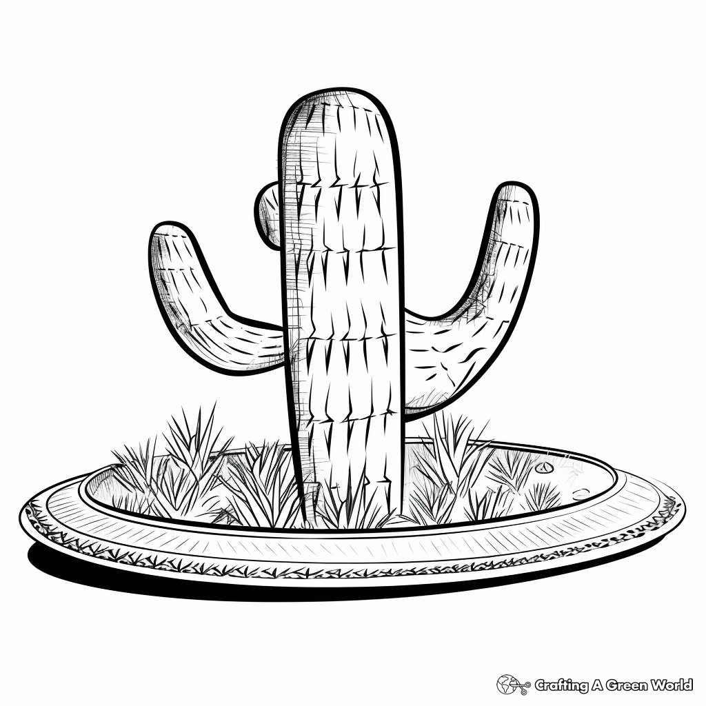 Sombrero atop a Cactus in Desert Coloring Pages 2