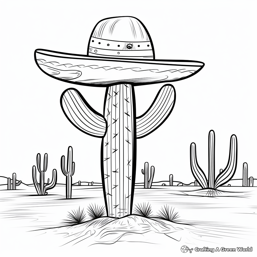 Sombrero atop a Cactus in Desert Coloring Pages 4