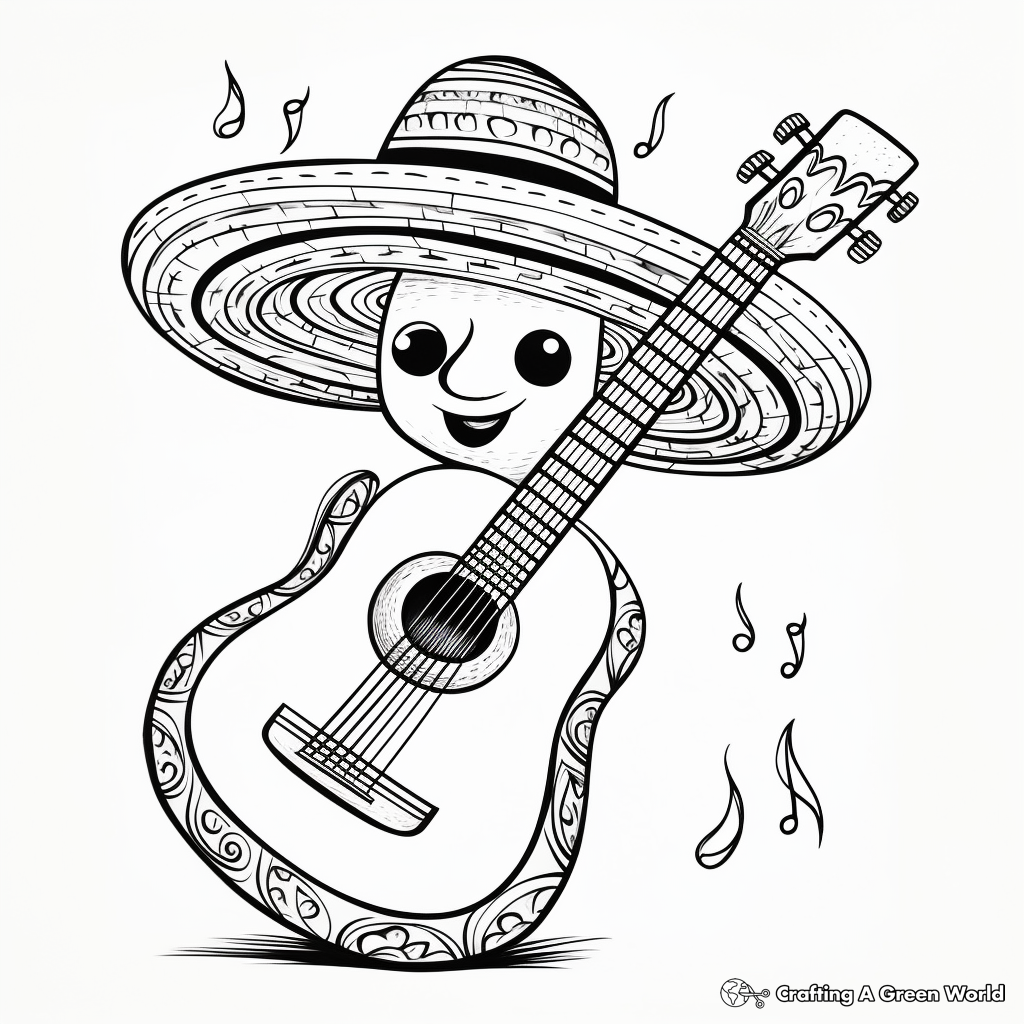 Sombrero with Serenade Guitar Coloring Pages 2