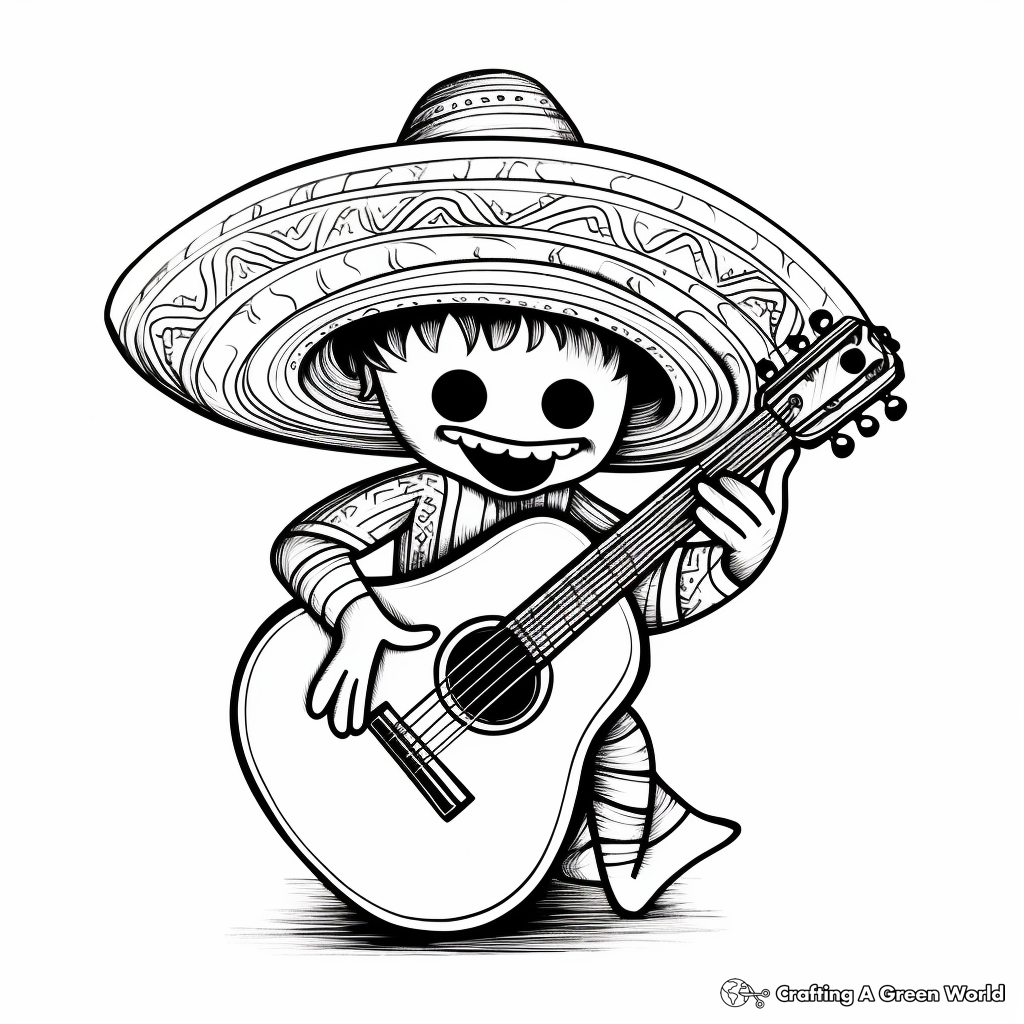 Sombrero with Serenade Guitar Coloring Pages 3