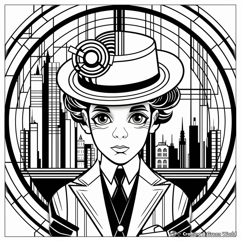 Sophisticated Art Deco Digital Coloring Pages 1