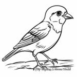 Sparrow in Snow: Winter-Scene Coloring Pages 1