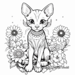Sphynx Cat and Marigold Flower Coloring Pages for Adults 1